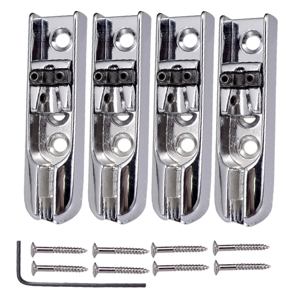 A Set of 4PCS Single Individual Bridge w/ Screws  for 4 String Electric Bass Guitar Accessories Silver