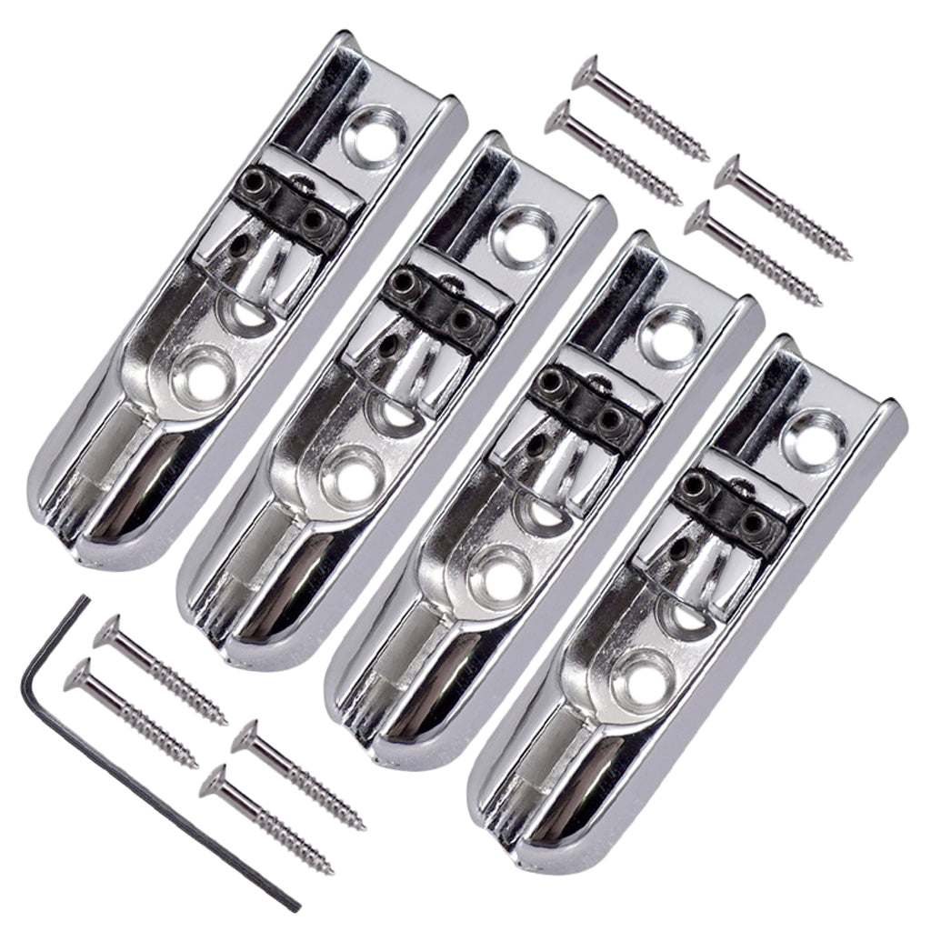 A Set of 4PCS Single Individual Bridge w/ Screws  for 4 String Electric Bass Guitar Accessories Silver