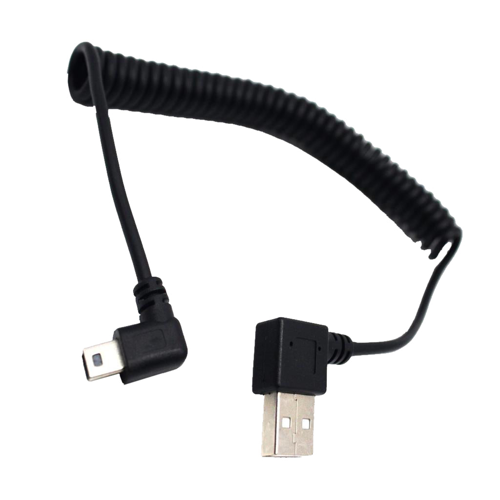 90° Angle USB 2.0 A Male to Mini B 5 pin Left Angle Male Spiral Coiled Cable Adapter Cord for ALL GoPro Hero Edition, MP3 Players, Digital Cameras,PS controller,GPS Devices,PDAs,etc