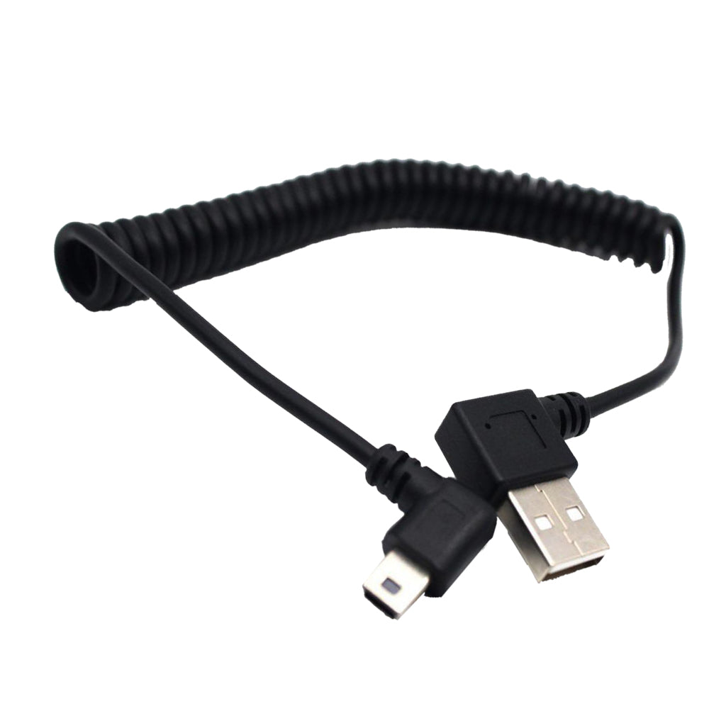 90° Angle USB 2.0 A Male to Mini B 5 pin Left Angle Male Spiral Coiled Cable Adapter Cord for ALL GoPro Hero Edition, MP3 Players, Digital Cameras,PS controller,GPS Devices,PDAs,etc