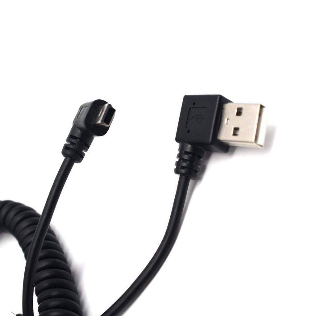 90° Angle USB 2.0 A Male to Mini B 5 pin Left Angle Male Spiral Coiled Cable Adapter Cord for ALL GoPro Hero Edition, MP3 Players, Digital Cameras,PS controller,GPS Devices,PDAs,etc