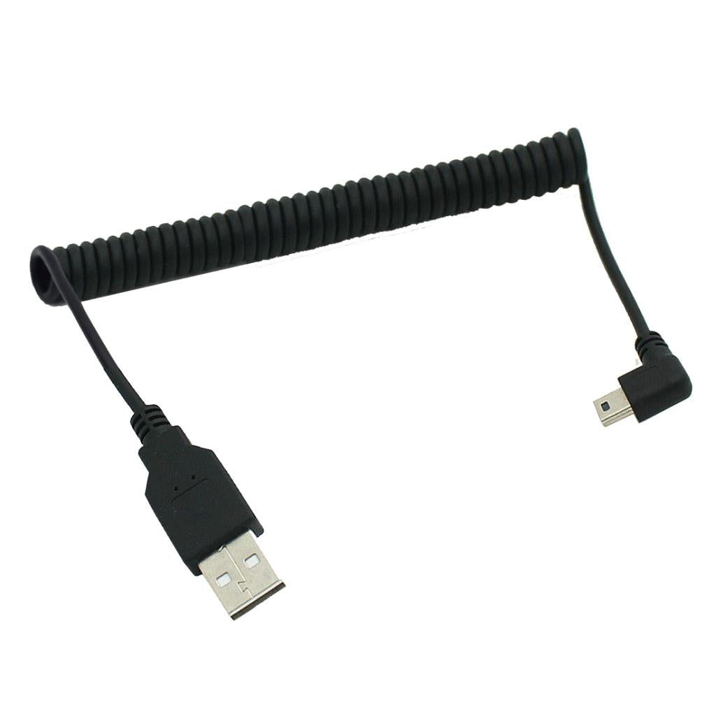 90° Angle USB 2.0 A Male to Mini B 5 pin Left Angle Male Spiral Coiled Cable Adapter Cord for ALL GoPro Hero Edition, MP3 Players, Digital Cameras,PS controller,GPS Devices,PDAs,etc