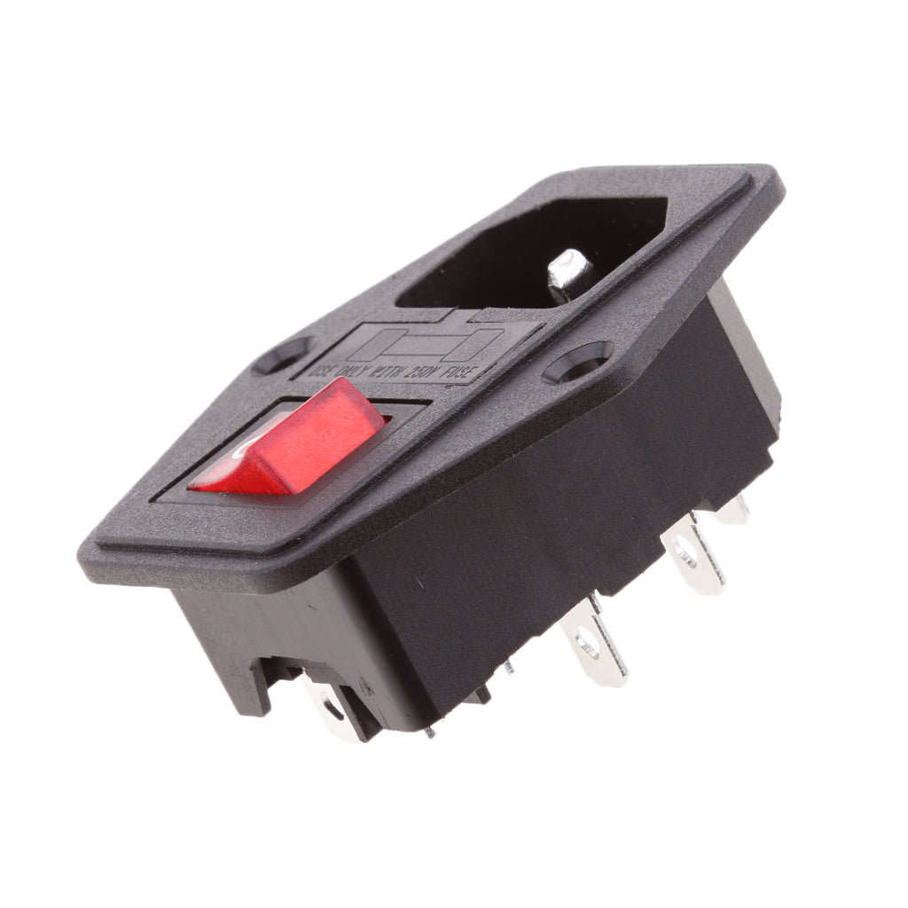 10A 120V 3 Pin Inlet Module Plug Fuse Switch Male Power Socket