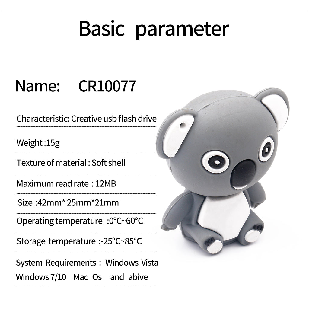 Portable Fashion Grey Koala Style USB Metal Flash Memory Stick Pen Drive Storage Thumb 32GB