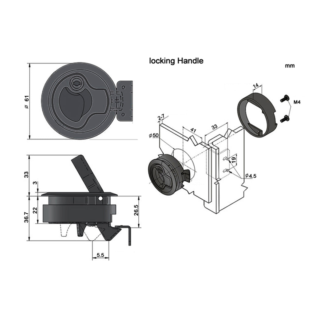 Black 2''/50mm Flush Pull Slam Latch for Marine Boat Deck Hatch RV 1/4" Door Lock with Keys