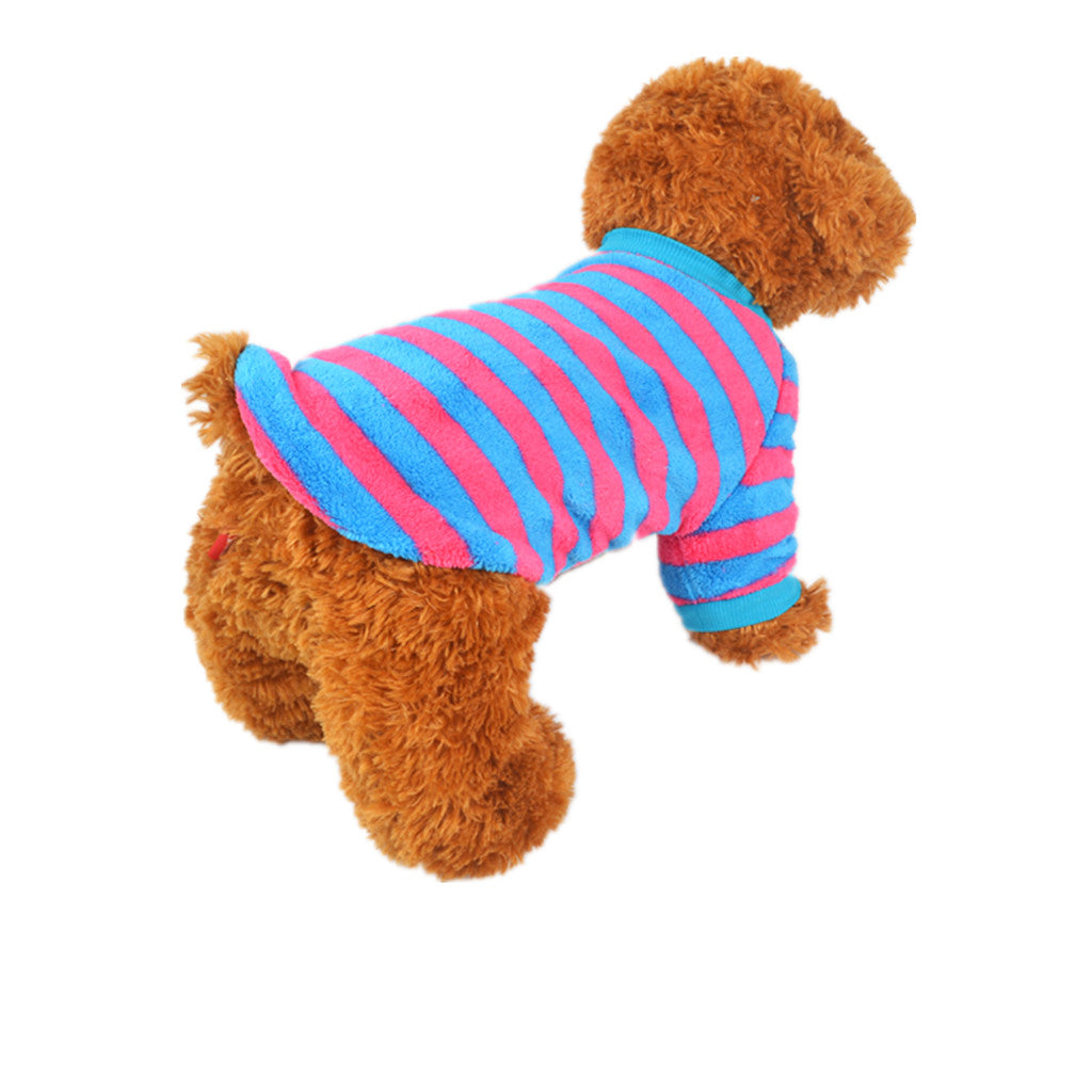 Soft Smooth Comfortable Warm Blue Rose Red Stripe T Shirt Dog Cloth Apparel Pet Supplies L