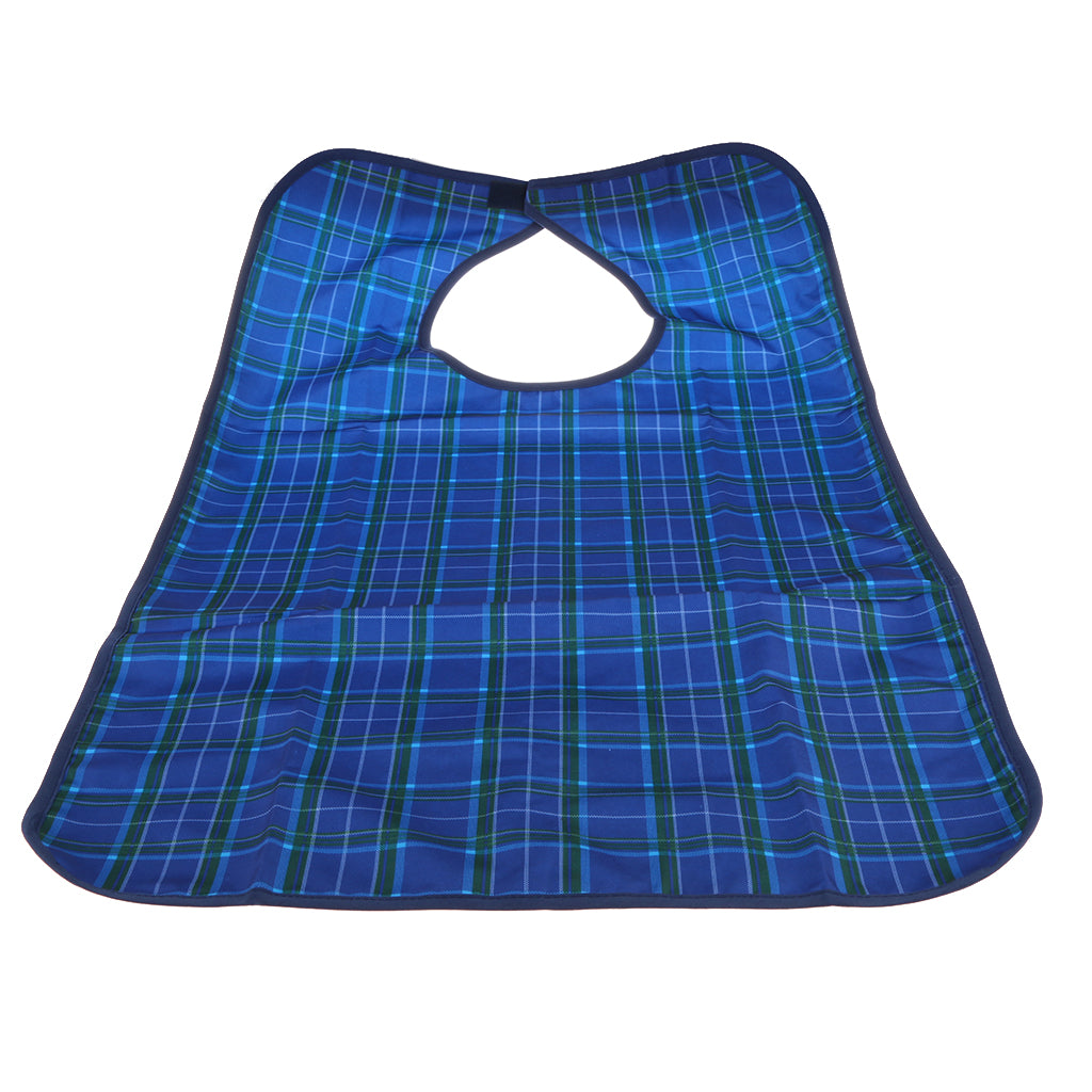 Blue Waterproof Reusable Washable Mealtime Clothing Protector Bib with Backing for Adults Elders