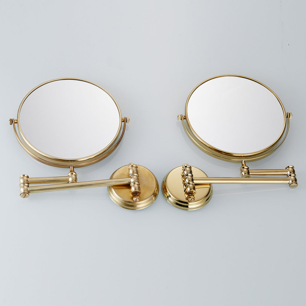 Easy Install Bathroom Wall Mounted Round Base Design Magnifying Dual Side Adjustable Makeup Beauty Mirror Gold