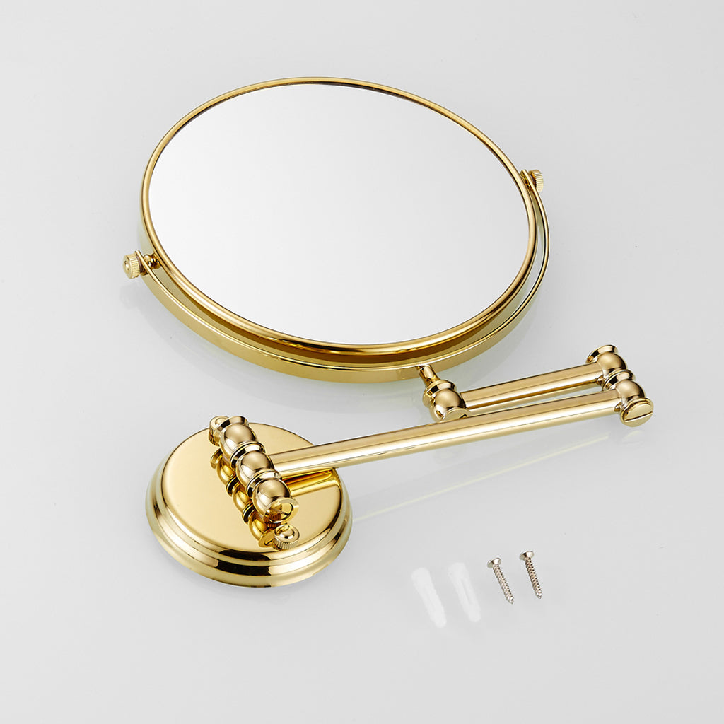 Easy Install Bathroom Wall Mounted Round Base Design Magnifying Dual Side Adjustable Makeup Beauty Mirror Gold