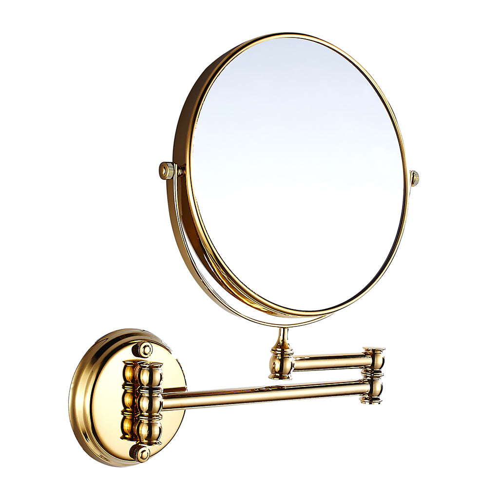 Easy Install Bathroom Wall Mounted Round Base Design Magnifying Dual Side Adjustable Makeup Beauty Mirror Gold