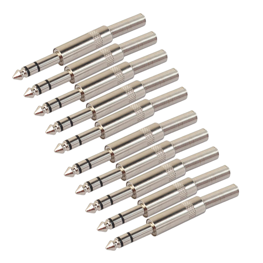 10 Pieces 6.35mm TRS Stereo Audio Adapters Microphone XLR Cable Connectors Silver