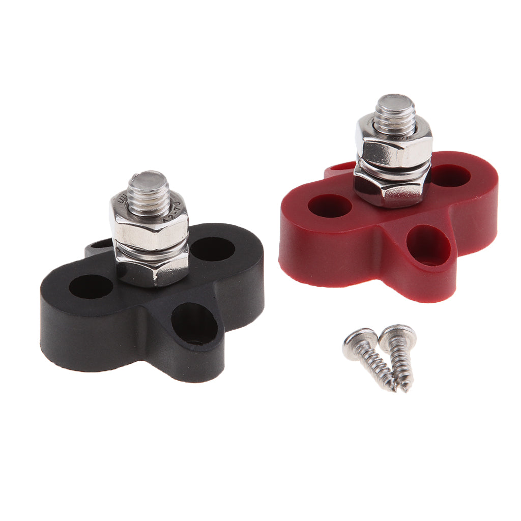 Red & Black Junction Block Power Post Set Insulated Terminal Stud 8mm Ring for Marine Boat Yachts Car Truck RV