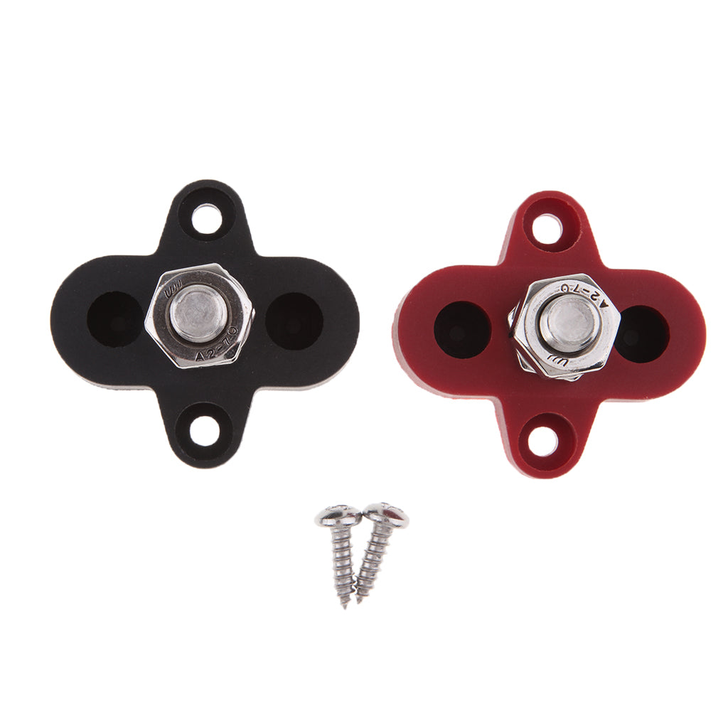 Red & Black Junction Block Power Post Set Insulated Terminal Stud 8mm Ring for Marine Boat Yachts Car Truck RV