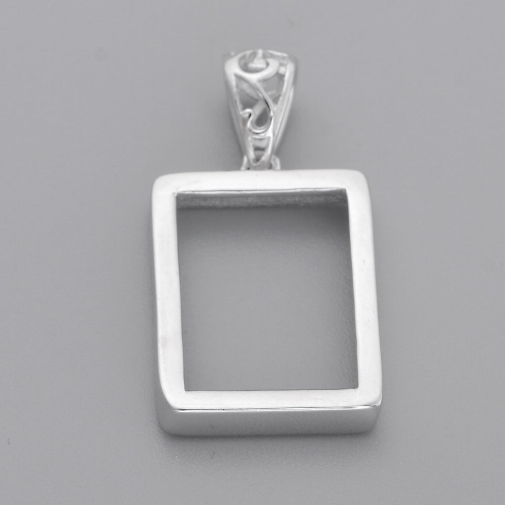 925 Sterling Silver Rectangle Blank Cabochon Charms Beads Settings Tray DIY Necklace Pendants Base Jewelry Making Findings Silver