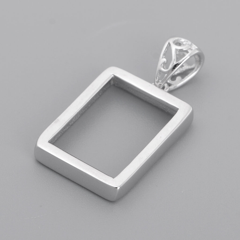 925 Sterling Silver Rectangle Blank Cabochon Charms Beads Settings Tray DIY Necklace Pendants Base Jewelry Making Findings Silver