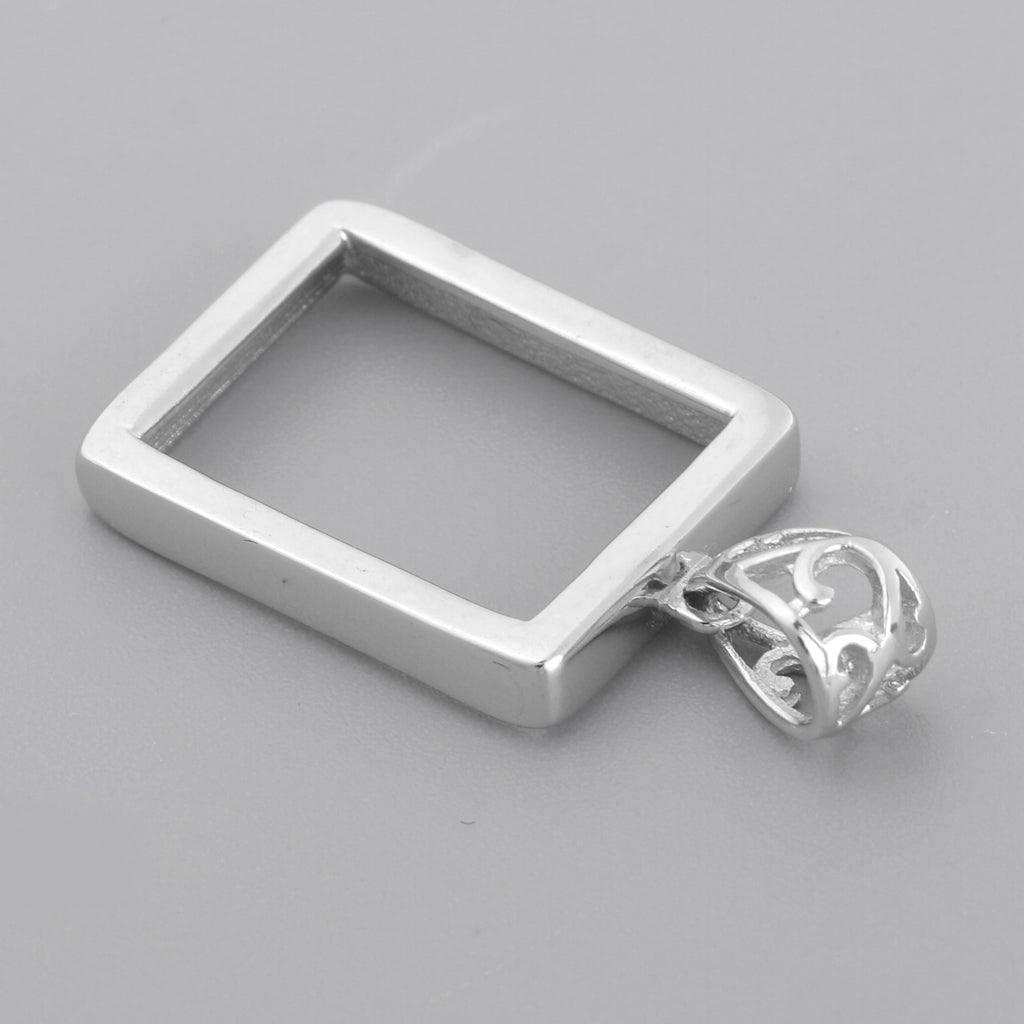 925 Sterling Silver Rectangle Blank Cabochon Charms Beads Settings Tray DIY Necklace Pendants Base Jewelry Making Findings Silver