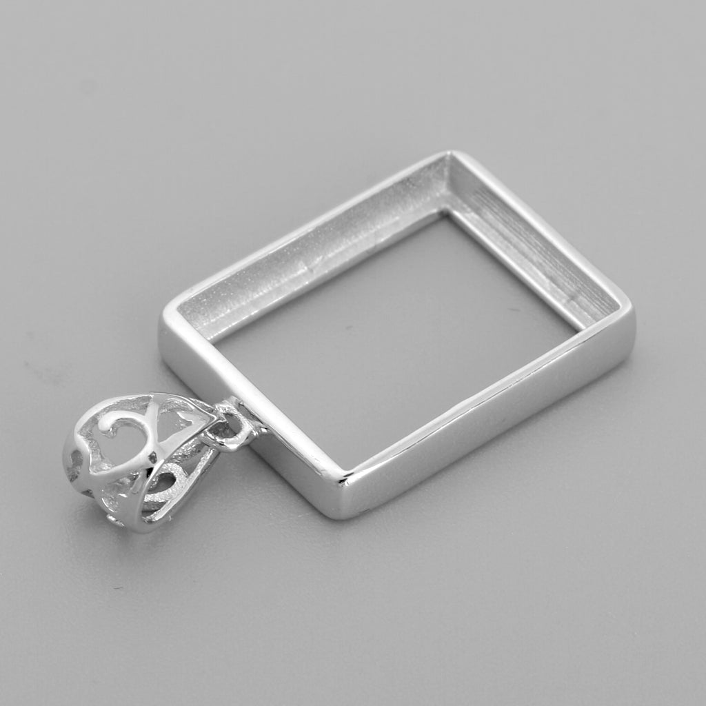 925 Sterling Silver Rectangle Blank Cabochon Charms Beads Settings Tray DIY Necklace Pendants Base Jewelry Making Findings Silver