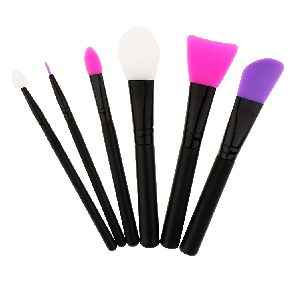 6x Silicone Head Makeup Brushes Set For Facial Lip Eyes Cosmetic Applicator