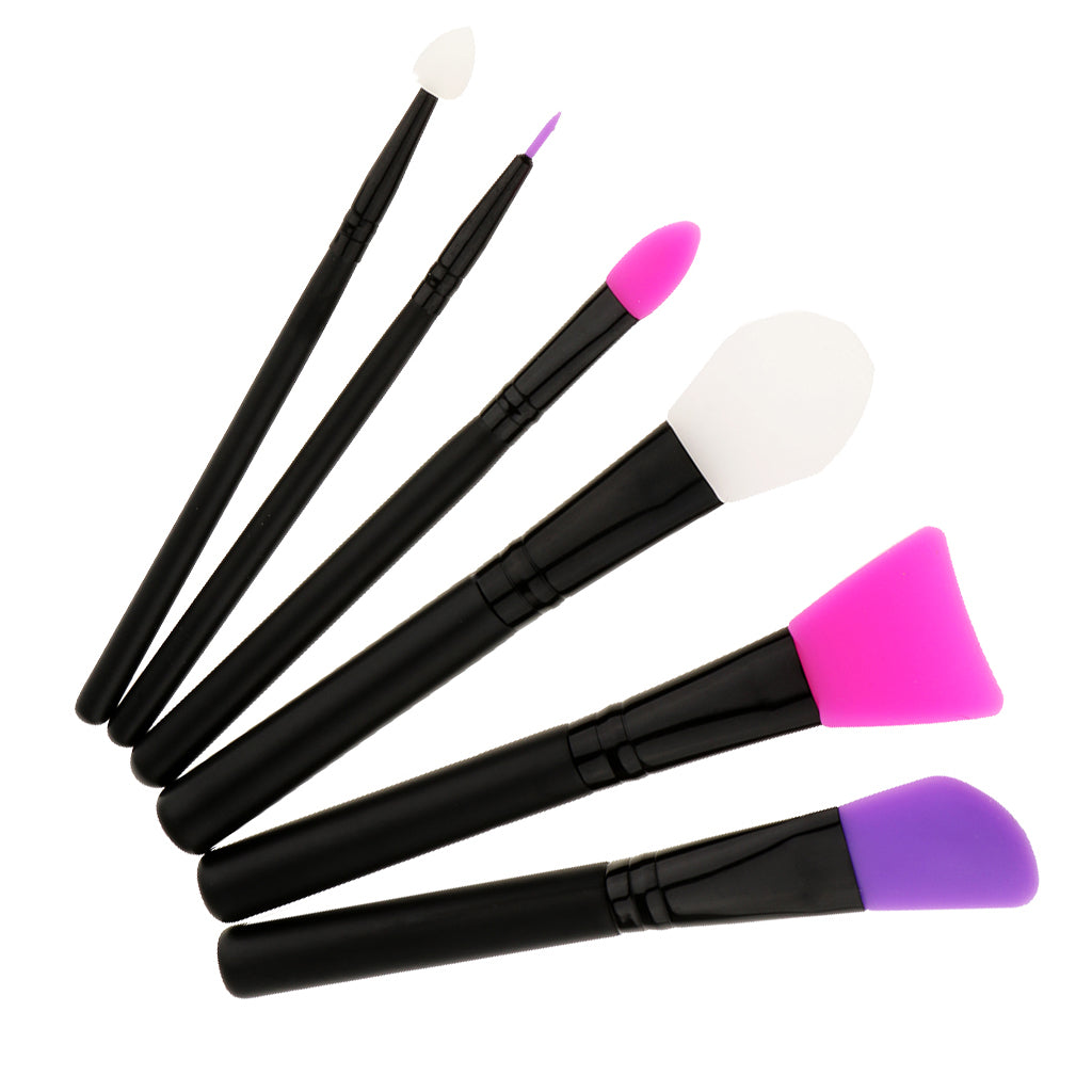 6x Silicone Head Makeup Brushes Set For Facial Lip Eyes Cosmetic Applicator