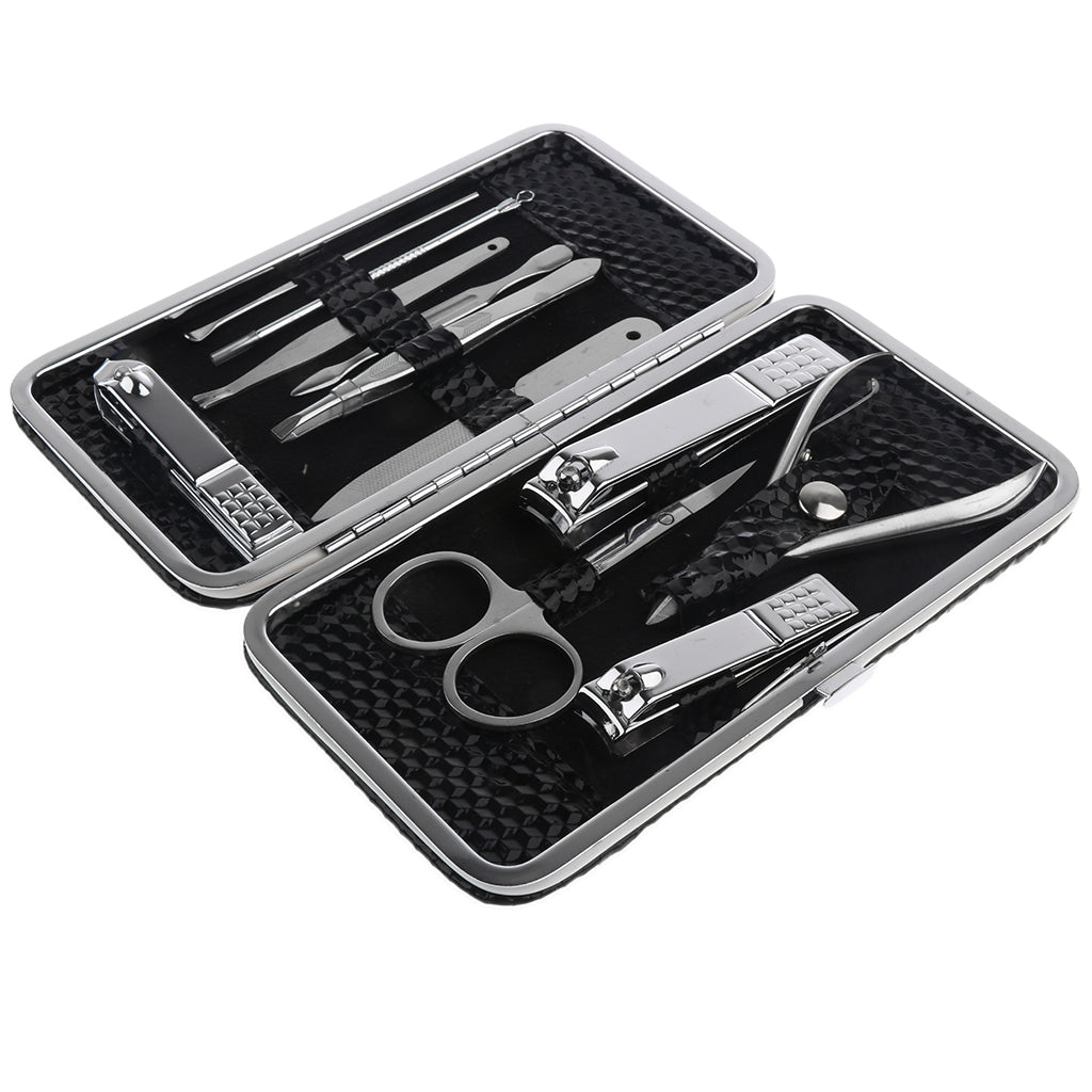 12pcs Pro Manicure Clippers Scissors Pedicure Set Nail Grooming Earpick Scissors Kit with Case