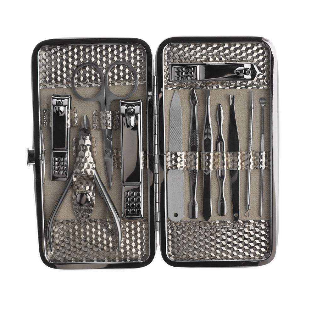 12pcs Pro Manicure Clippers Scissors Pedicure Set Nail Grooming Earpick Scissors Kit with Case