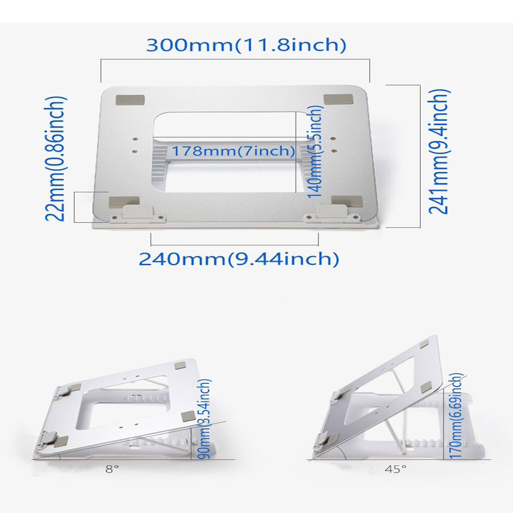 Adjustable 8-Angle Laptop Stand Compatible with MacBook Pro/Air, 11-14" Notebook and Tablet Desktop Space-Saving Holder with Anti-Slip Silicone Pad