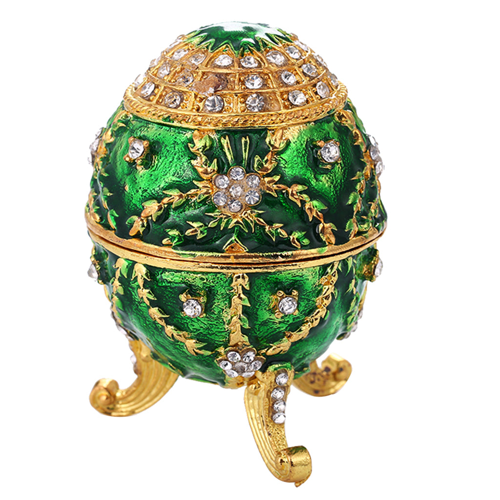 Green Enamel Faberge Easter Egg Jewelry Box Wedding Ring Storage Container