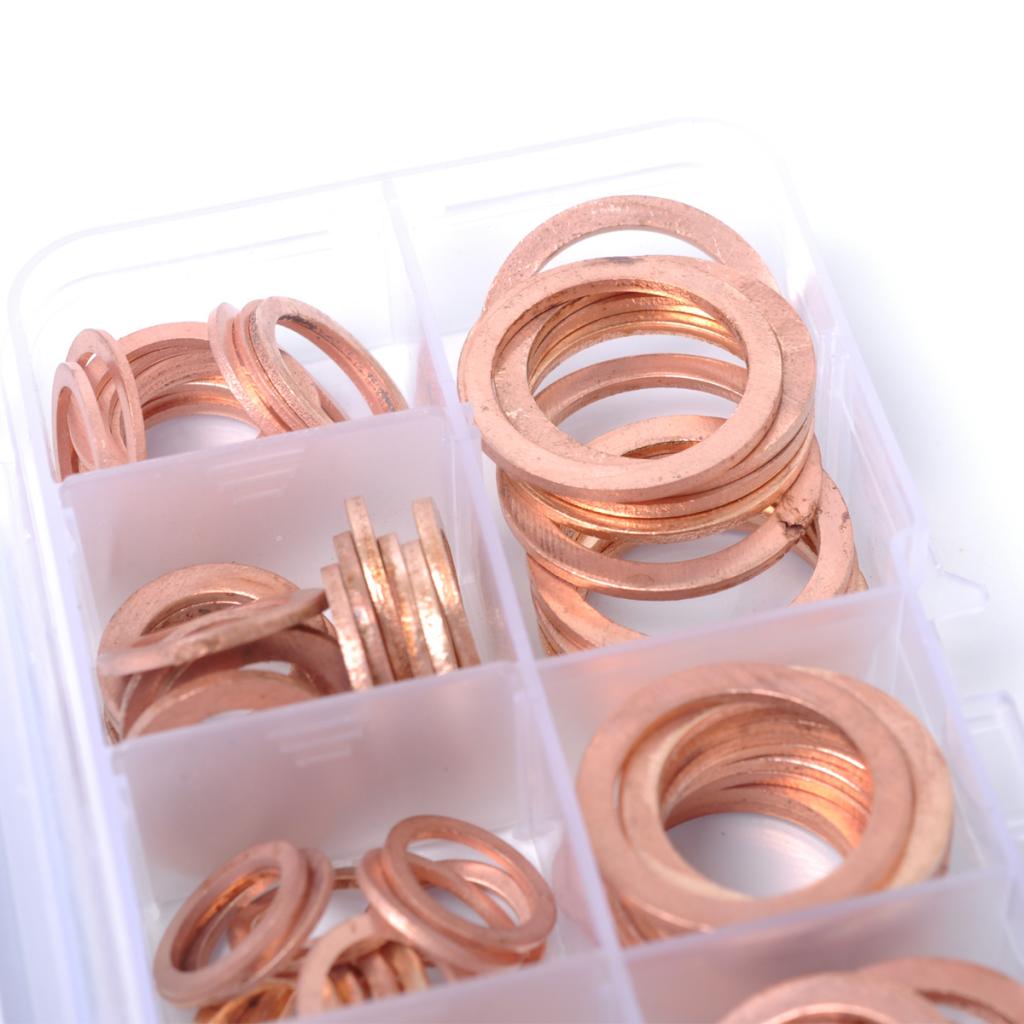 120 Pieces 8 Sizes Copper Washers Flat Ring Sump Plug Oil Seal Gasket Fittings