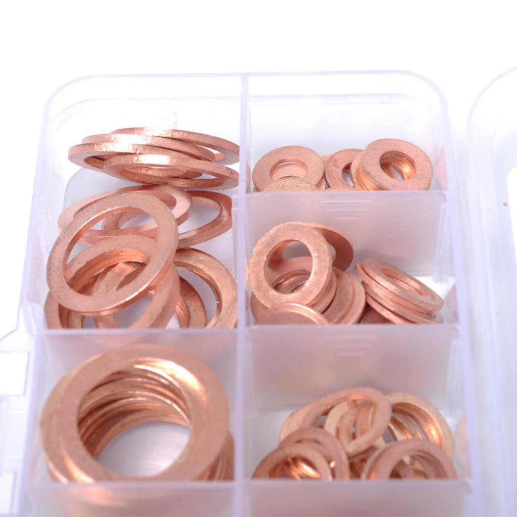 120 Pieces 8 Sizes Copper Washers Flat Ring Sump Plug Oil Seal Gasket Fittings