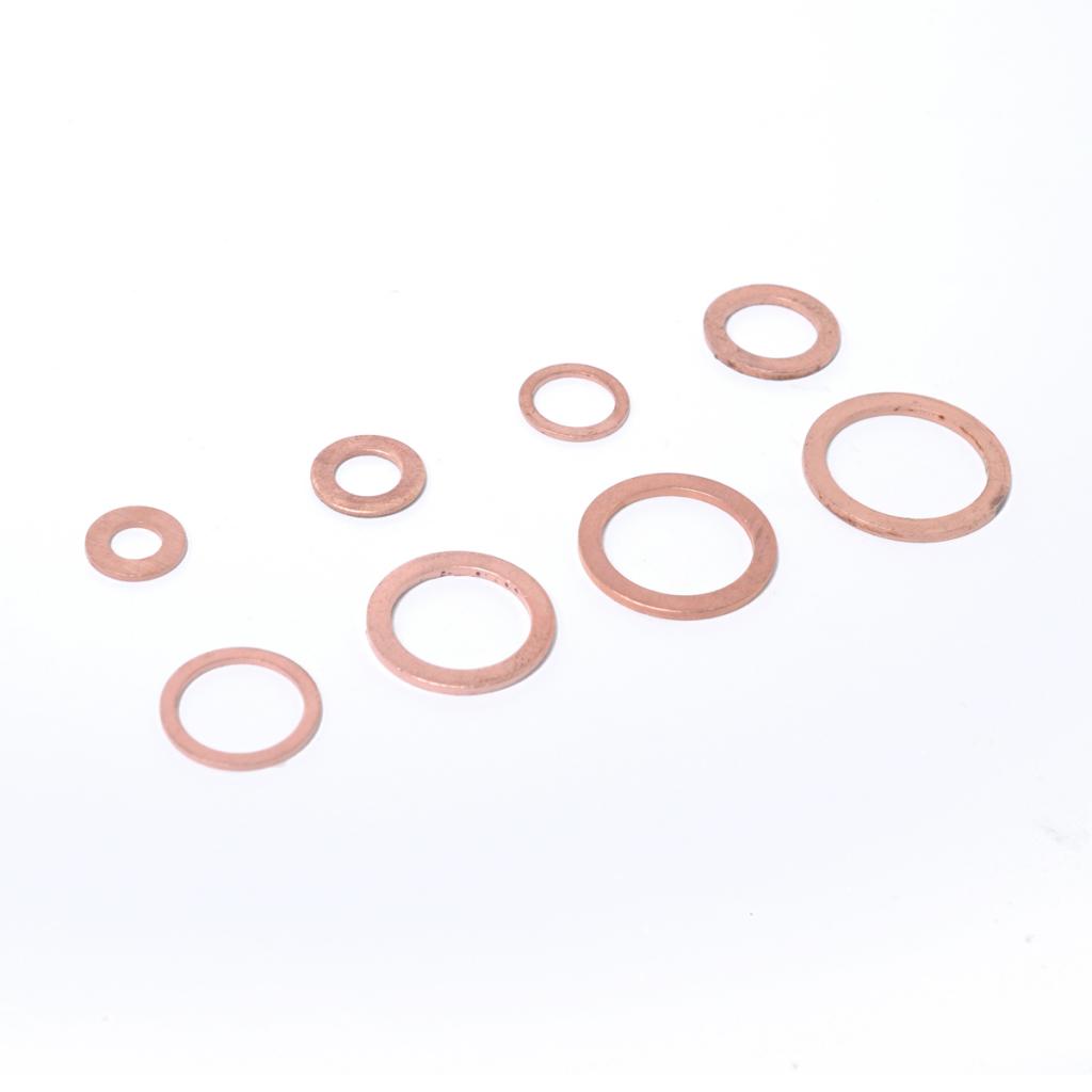 120 Pieces 8 Sizes Copper Washers Flat Ring Sump Plug Oil Seal Gasket Fittings