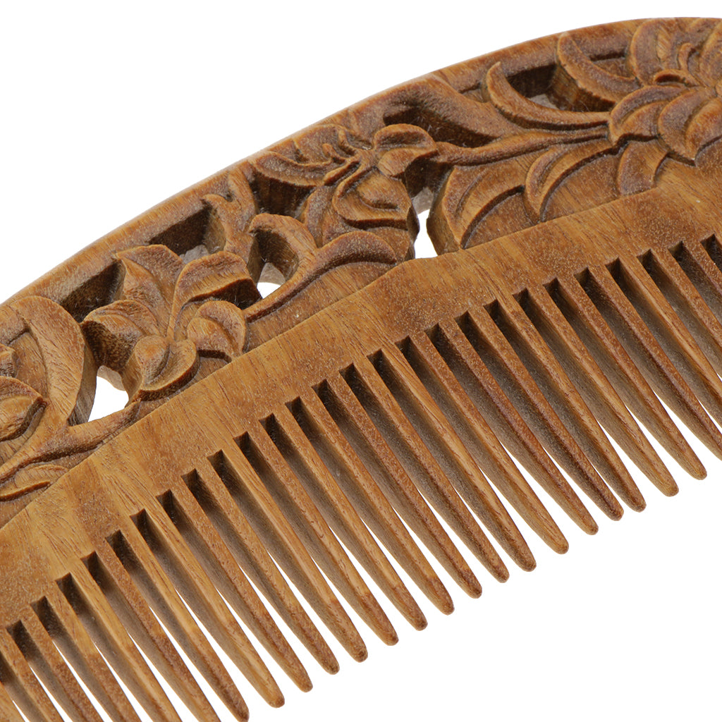 Lily Flowers Engraved Handcraft Hair Comb Sandalwood Fine Tooth Comb - No Static Natural Aroma Wood Comb for Women and Girls