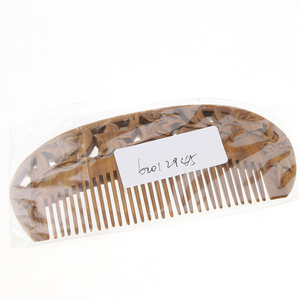 Lily Flowers Engraved Handcraft Hair Comb Sandalwood Fine Tooth Comb - No Static Natural Aroma Wood Comb for Women and Girls