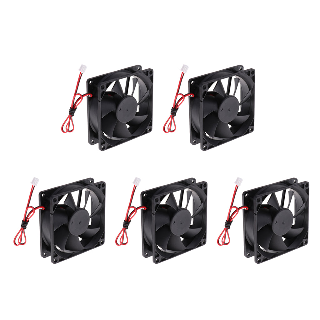 8025 80*80*25mm Cooling Fan Black for PC Case CPU Cooler Set of 5 (DC12V)