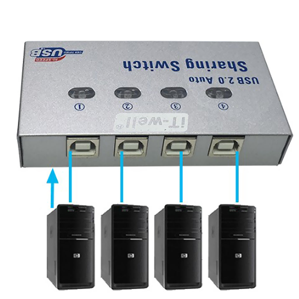 USB 2.0 Auto Sharing Selectors Switch KVM 4 Port HUB For PC Scanner Printer