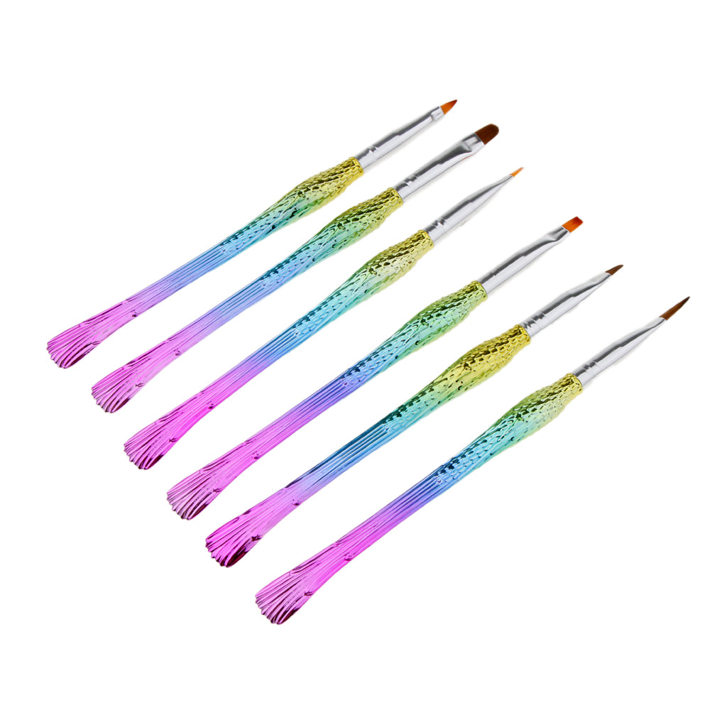 6 Piece Mermaid Tail UV Gel Polish Nail Art Drawing Painting Pen Brushes Professional Set