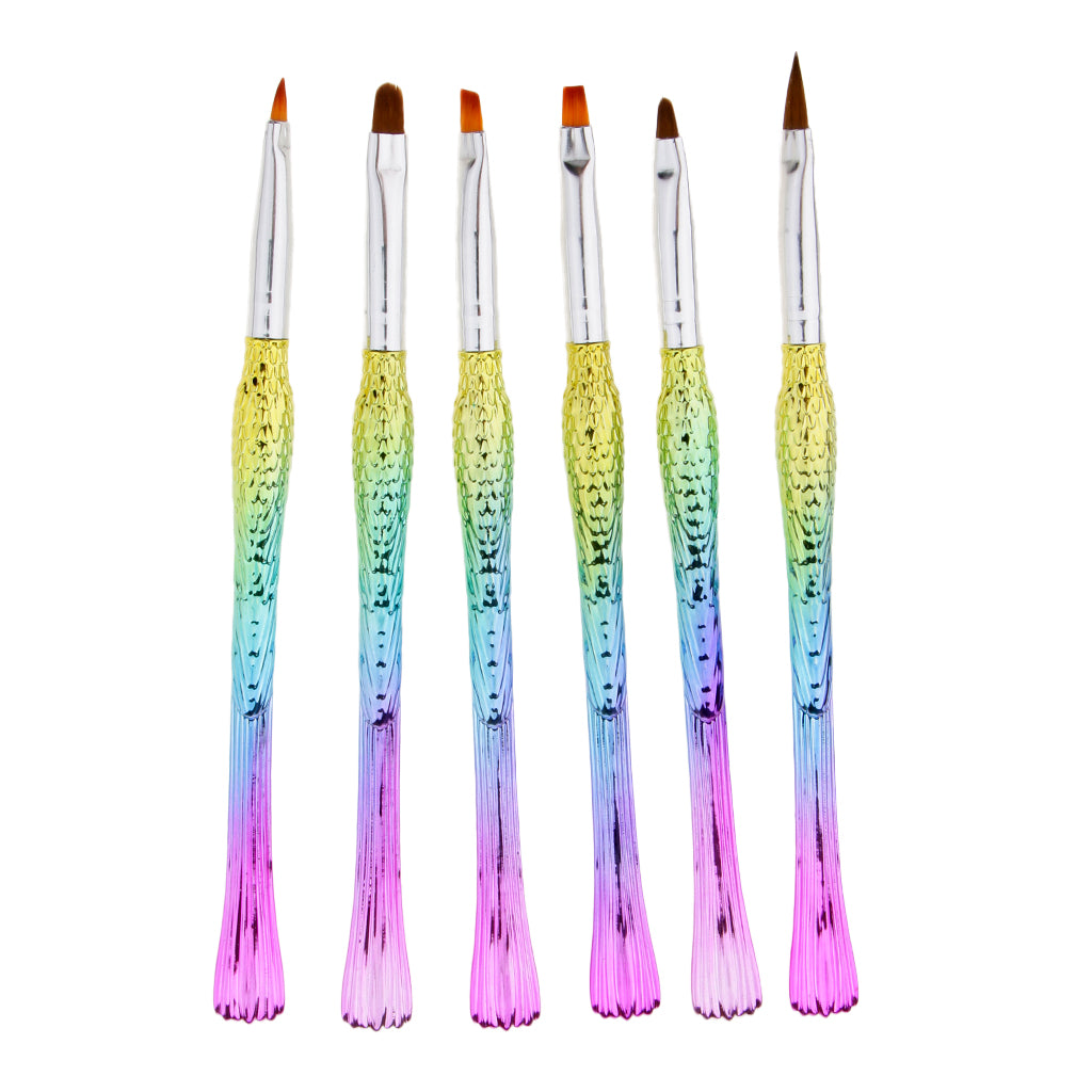 6 Piece Mermaid Tail UV Gel Polish Nail Art Drawing Painting Pen Brushes Professional Set