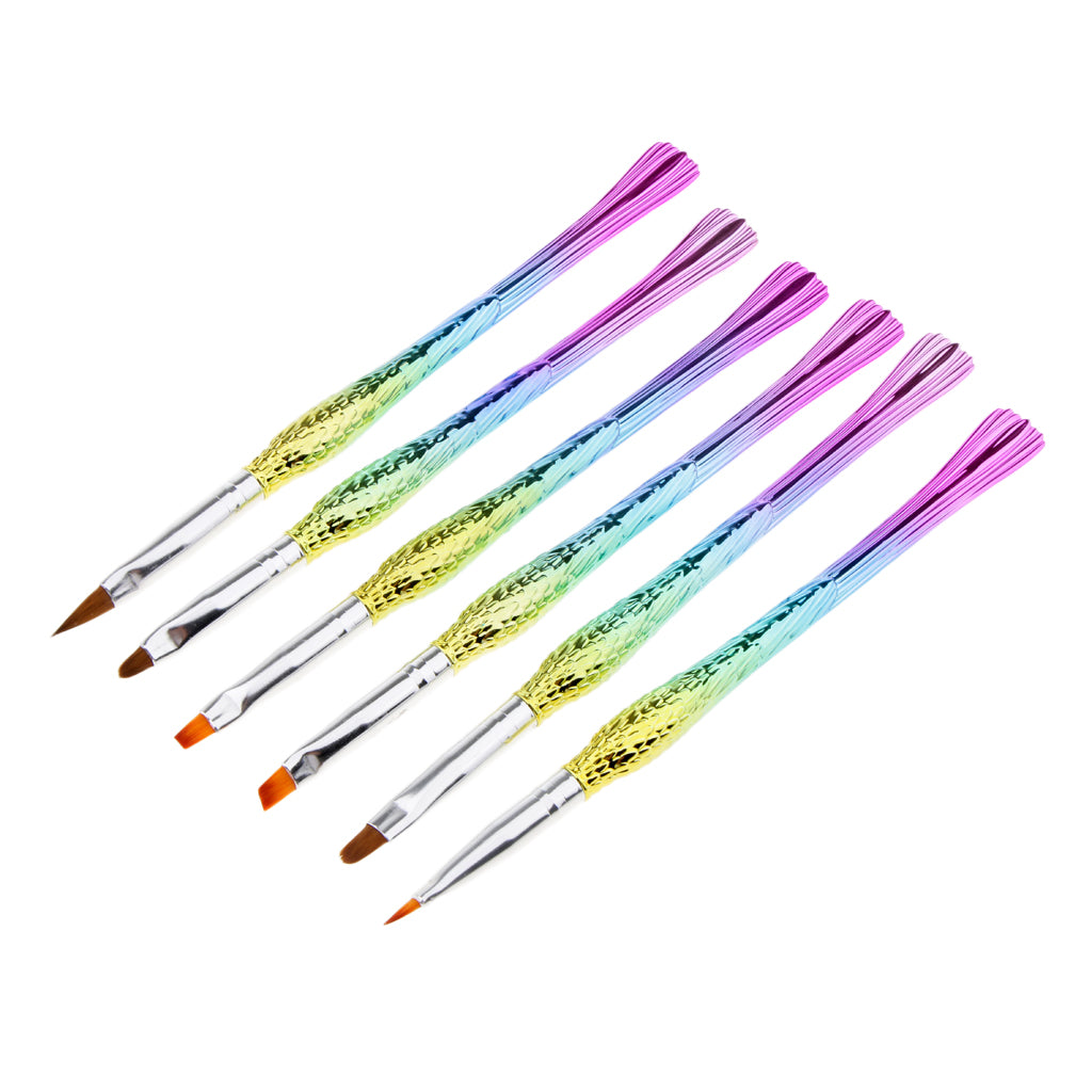 6 Piece Mermaid Tail UV Gel Polish Nail Art Drawing Painting Pen Brushes Professional Set