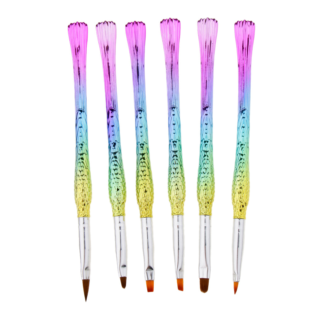 6 Piece Mermaid Tail UV Gel Polish Nail Art Drawing Painting Pen Brushes Professional Set