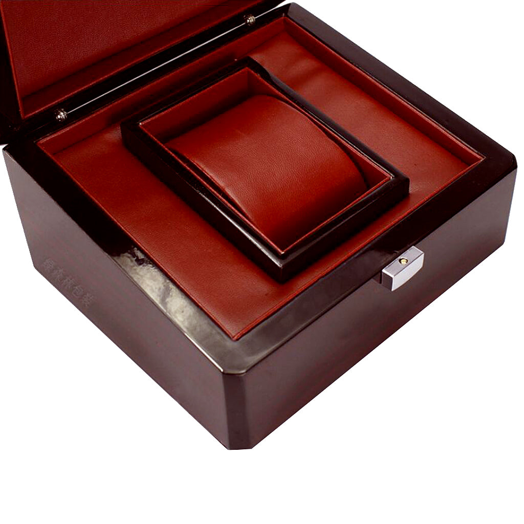 Black Glossy Wooden Wrist Watch/Bangle Leather Pillow Box Storage for Jewelry Necklace Holder