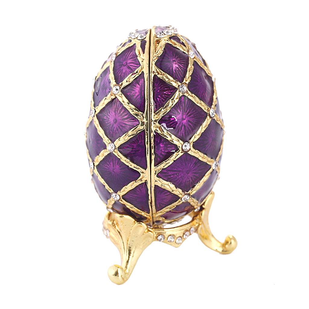 Vintage Violet Enamel Egg Shaped Trinket Jewelry Box Ring Holder Box