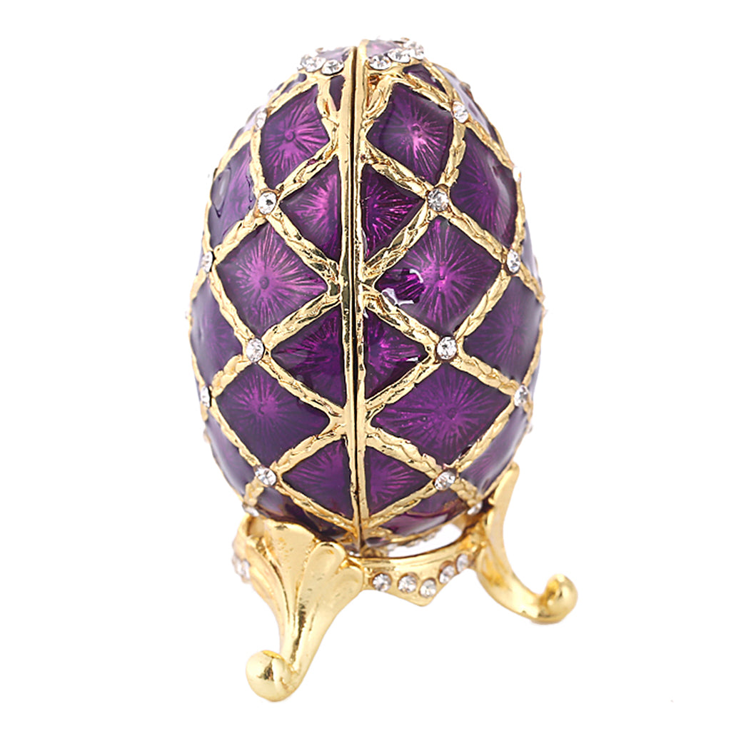 Vintage Violet Enamel Egg Shaped Trinket Jewelry Box Ring Holder Box