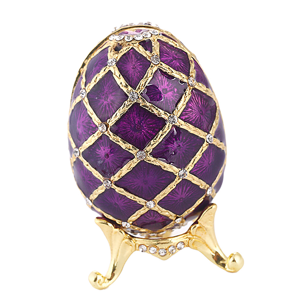 Vintage Violet Enamel Egg Shaped Trinket Jewelry Box Ring Holder Box