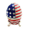 Vintage Rhinestones Stars And Stripes Egg Shaped Enamel Trinket Jewelry Box Ring Holder