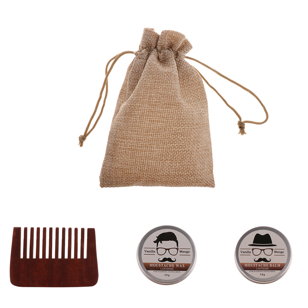 Men's Facial Hair Grooming Beard/ Mustache Balm Wax Handmade Comb Set