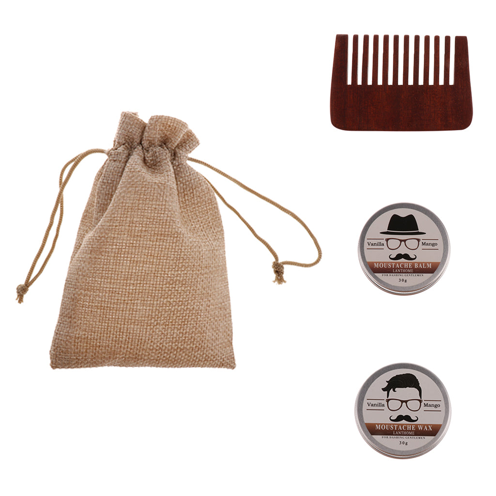 Men's Facial Hair Grooming Beard/ Mustache Balm Wax Handmade Comb Set