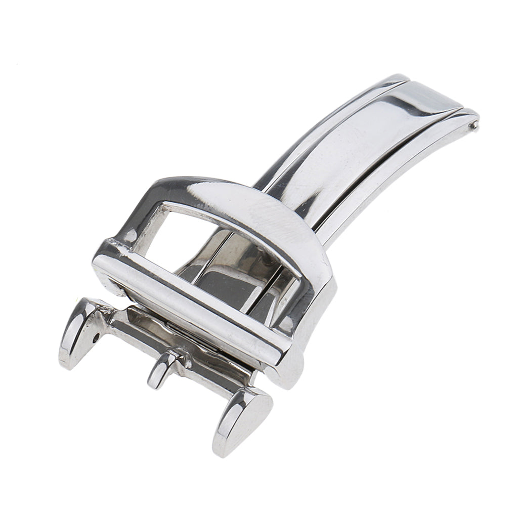 16mm Silver Stainless Steel Deployment Clasp Folding Buckle For Leather Watch Band Strap