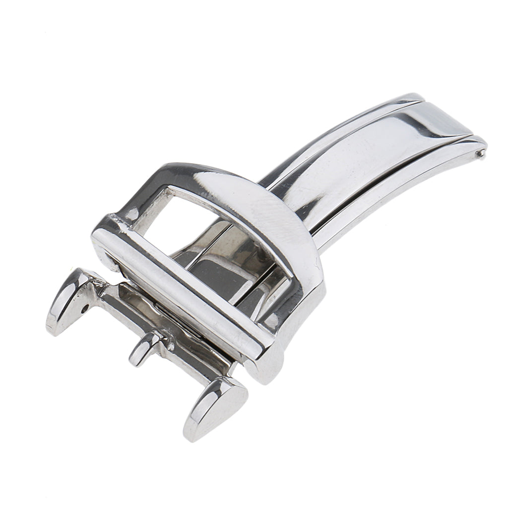 16mm Silver Stainless Steel Deployment Clasp Folding Buckle For Leather Watch Band Strap