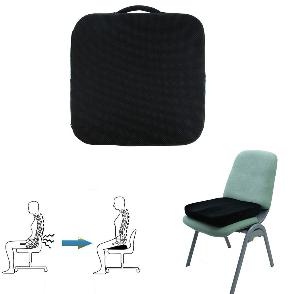 Memory Foam Seat Cushion Home Office Chair Pad with Carry Handle - Anti Slip Bottom - Fatigue Relief - Black