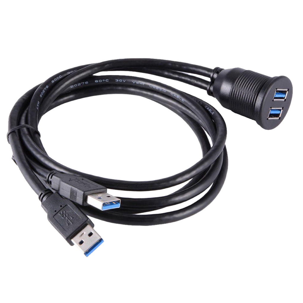 USB 3.0 Extension Flush Dash Panel Mount Cable For Car, Boat, Motorcycle