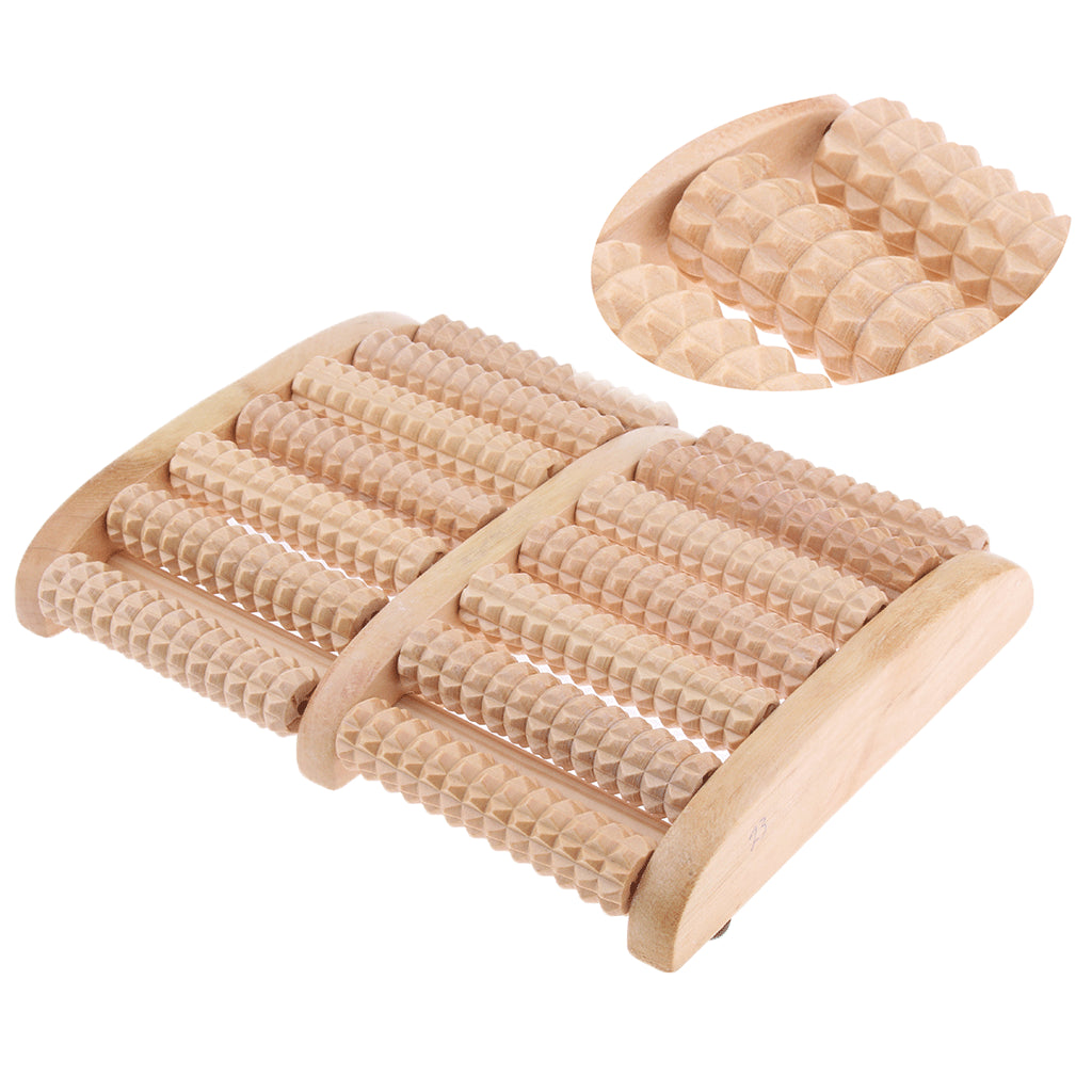 Wooden Dual Foot Massager Roller - Relieve Plantar Fasciitis & Foot / Heel Pain, Reduces Stress - Acupressure & Reflexology Tool